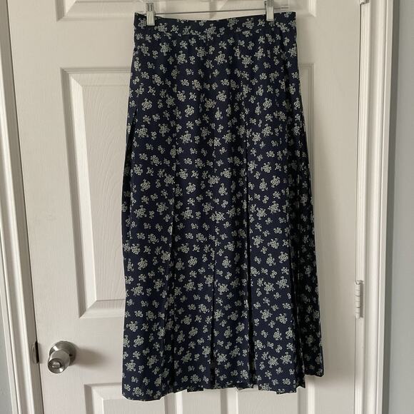 Vintage Nordstrom Skirt 100% Silk Pleated Blue Floral Size 14 Tailored Midi 90s - Picture 1 of 3